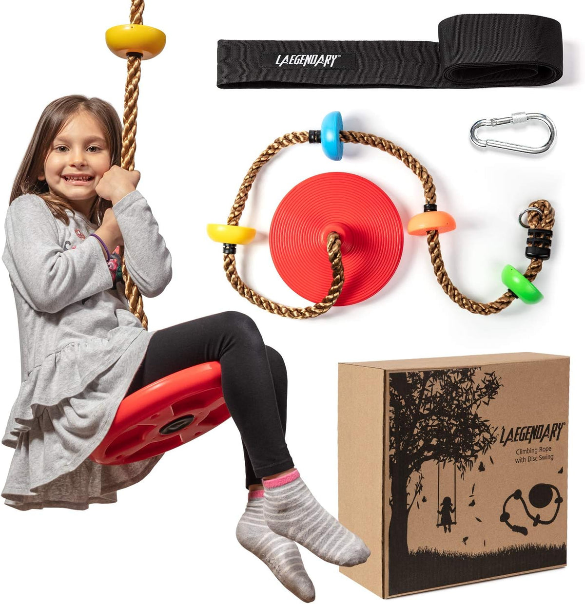 Outdoor Playset with Platforms and Foot Holds – Tree Climbing Rope Swing