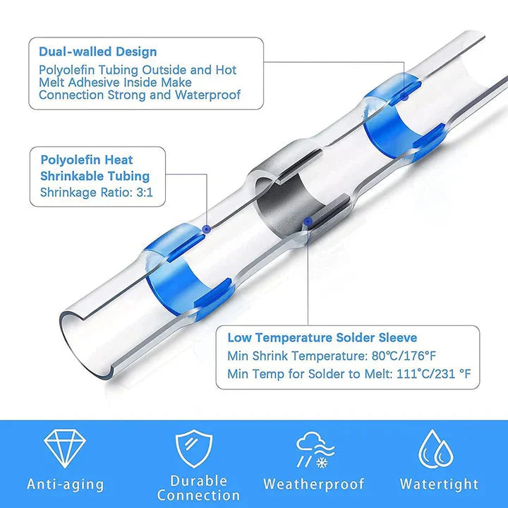 50-Pack Heat Shrink Solder Connectors – Waterproof IP67 | 4 Sizes