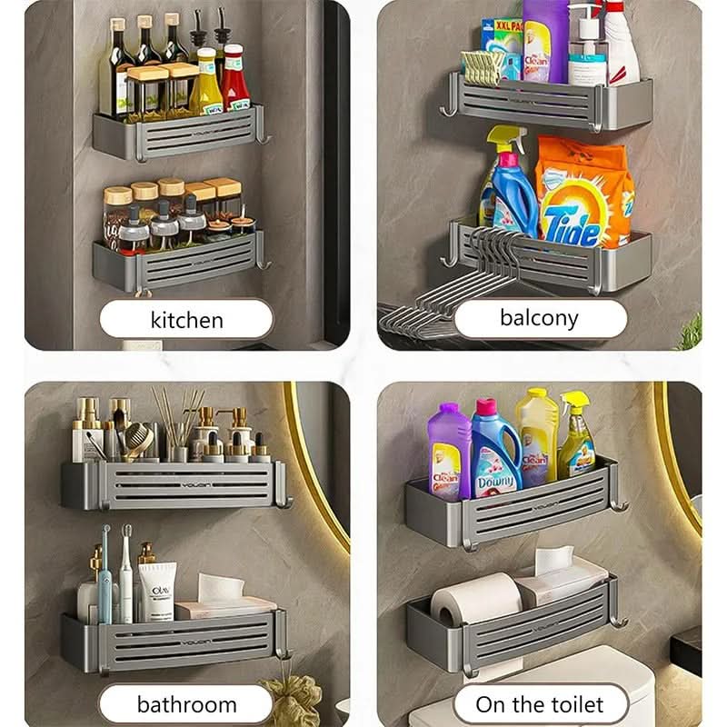 Self-Adhesive Aluminum Shelf Organizer for Bathroom Storage
