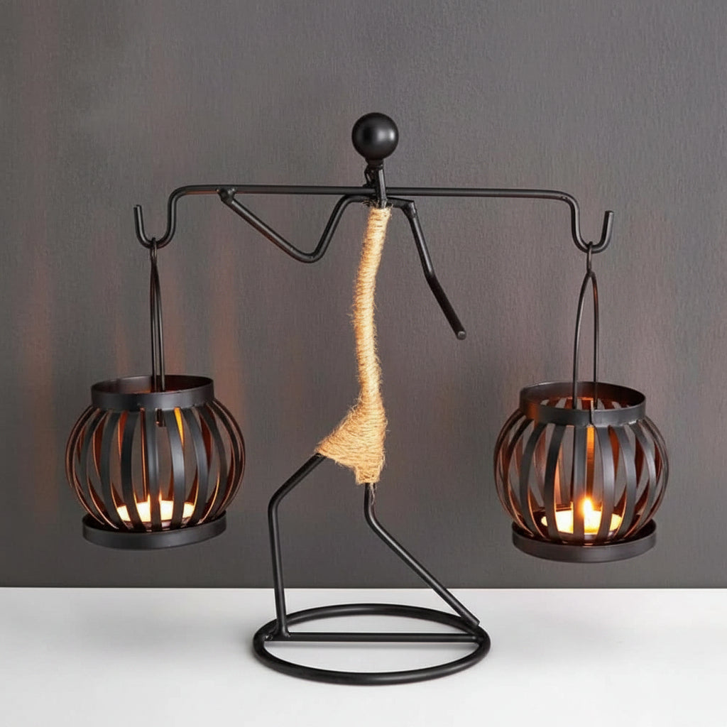 Abstract Metal Candle Holder Sculpture in Modern Design