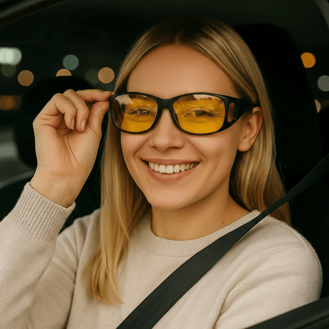 Glare-Reducing Night Vision Glasses with Polarized Yellow Lenses