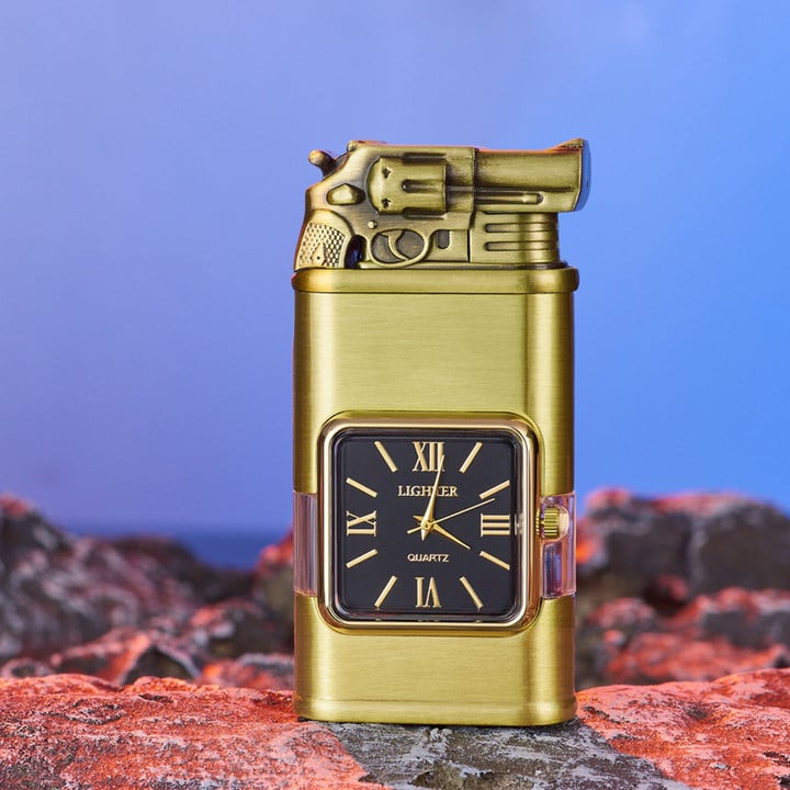 Vintage Style Lighter with Clock and Adjustable Flame