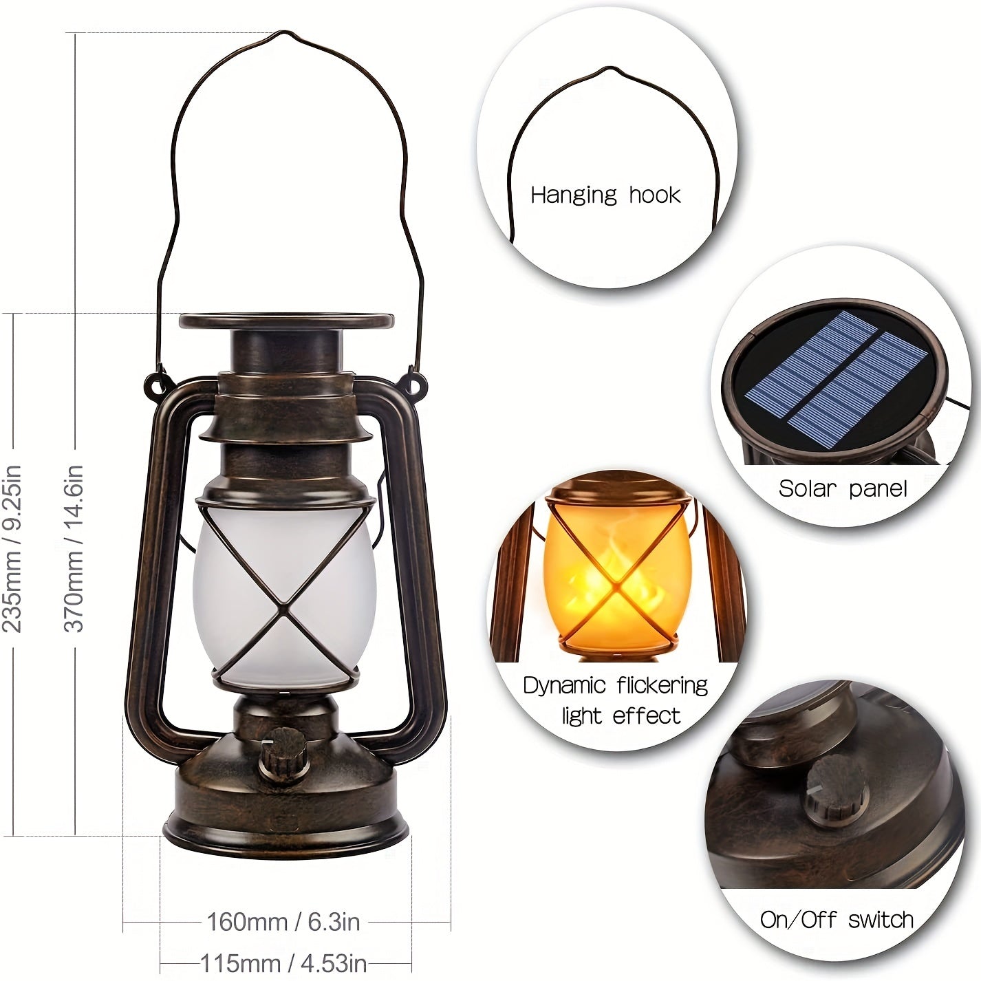 Vintage Solar Lanterns Featuring Flickering LED Illumination