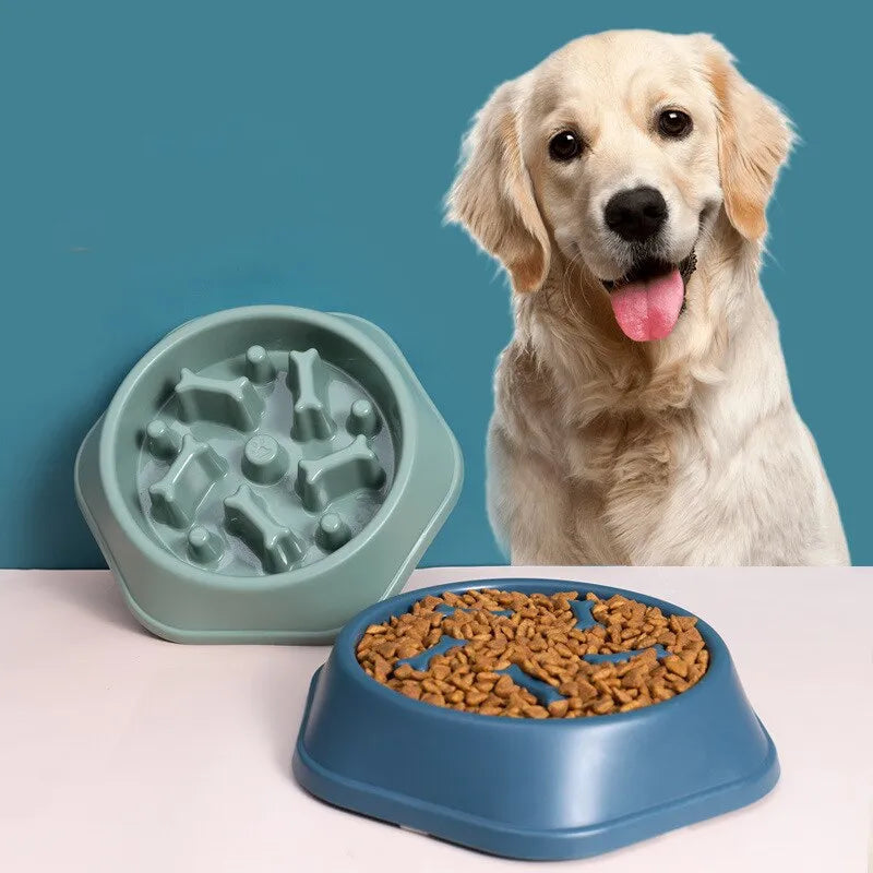 Bowl with Elevated Grooves to Prevent Gulping