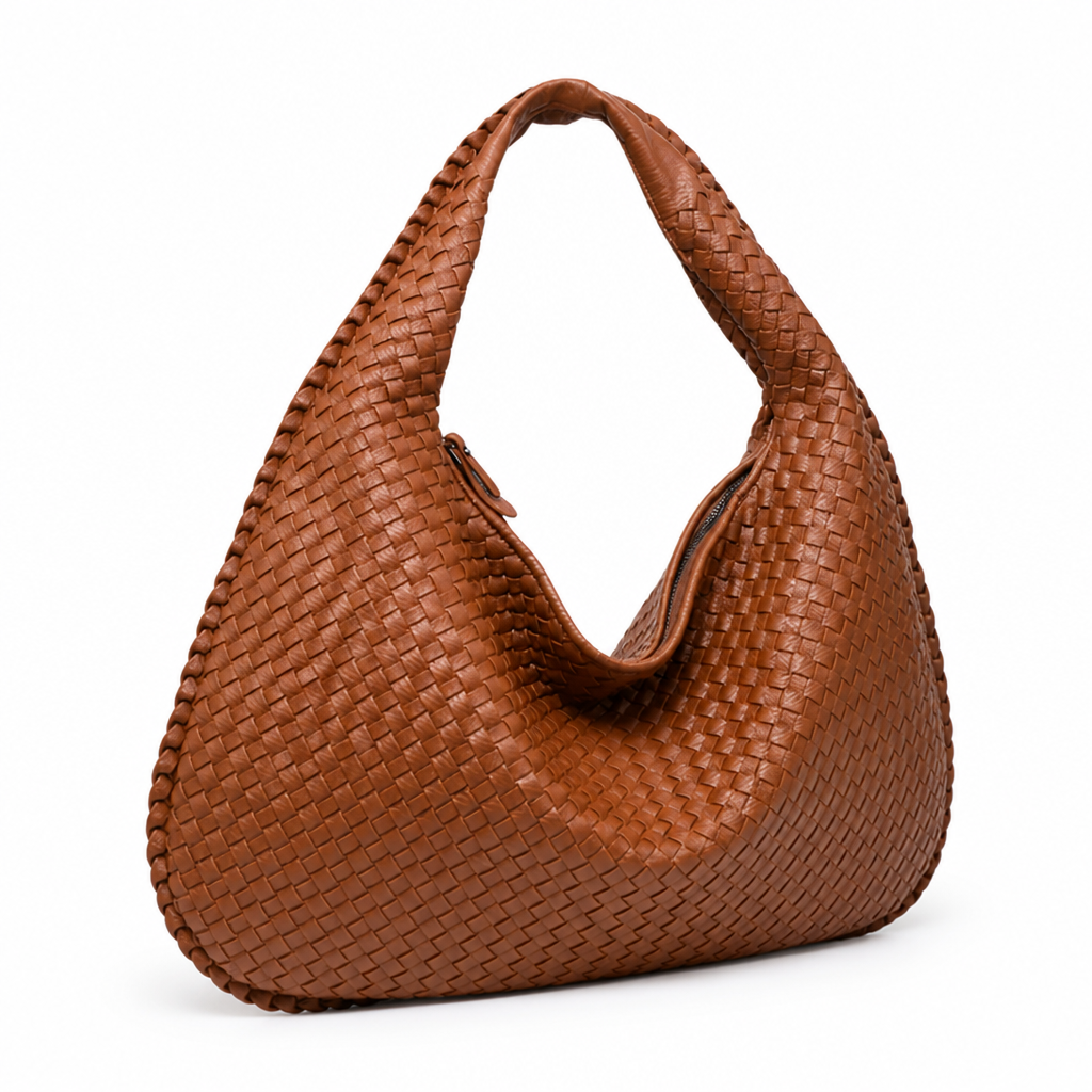 Spacious Vegan Leather Woven Tote Bag