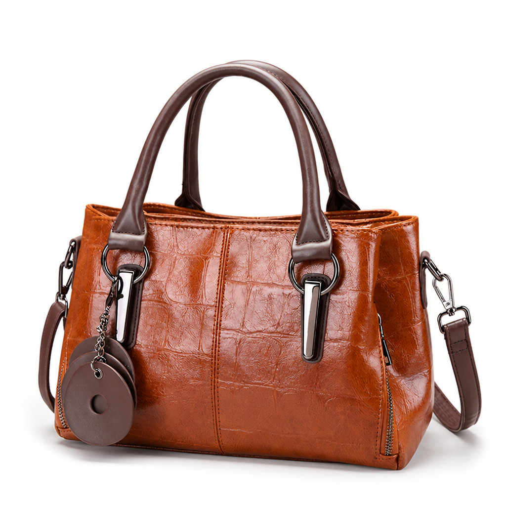 Genuine Leather Embossed Boston Handbag (Removable Strap)