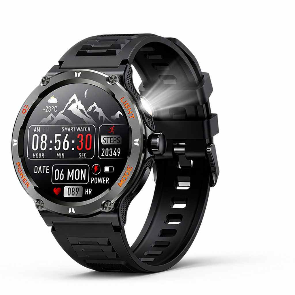 Integrated LED Flashlight & Silicone Band Smart Watch