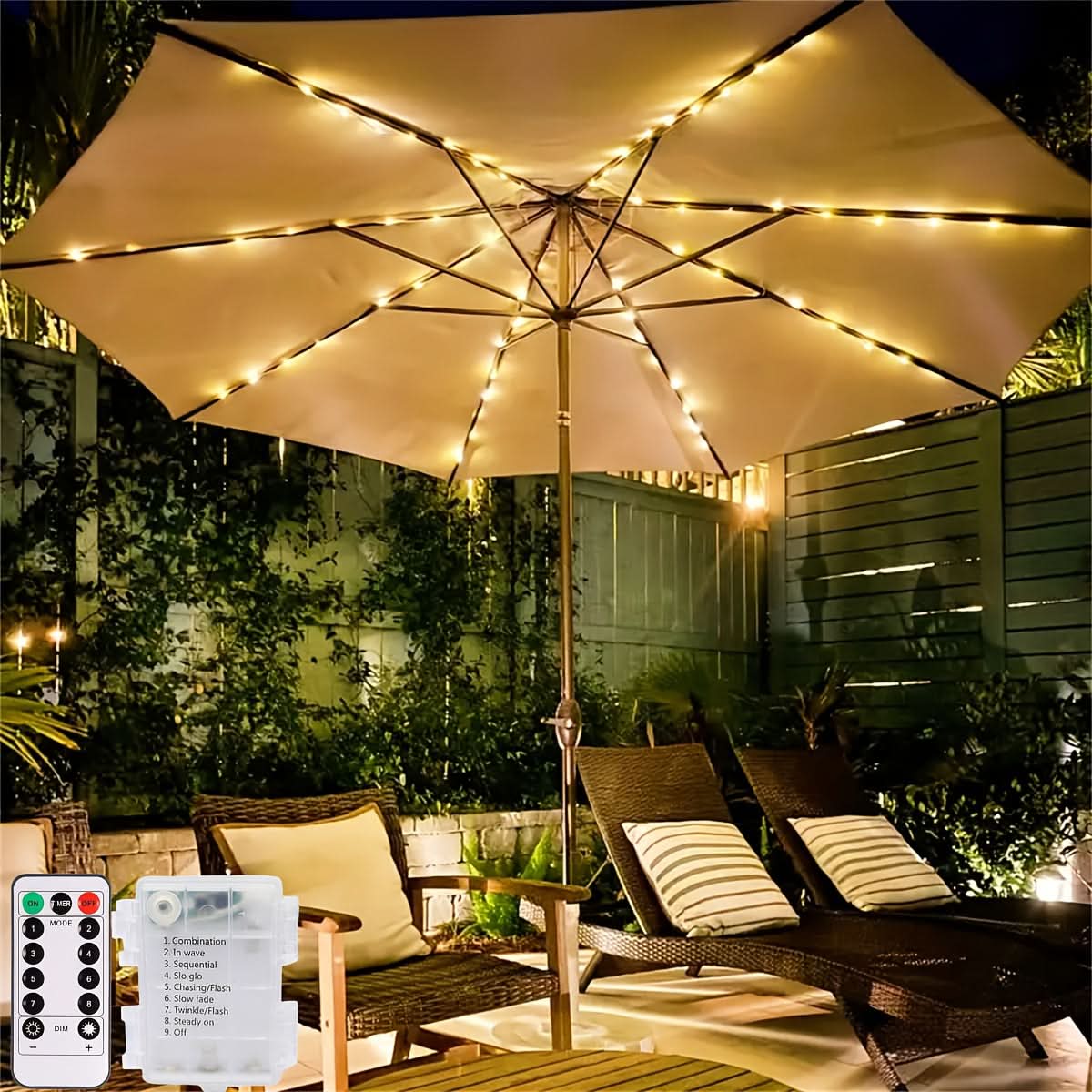 Remote-Controlled Cordless Light for Patio Umbrellas