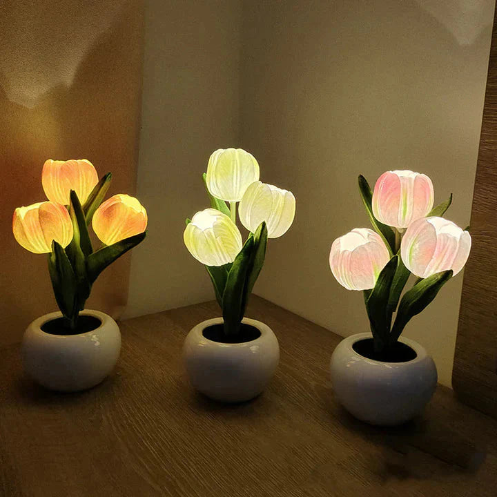 LED Table Lamp with Realistic Flower Design and Ceramic Base