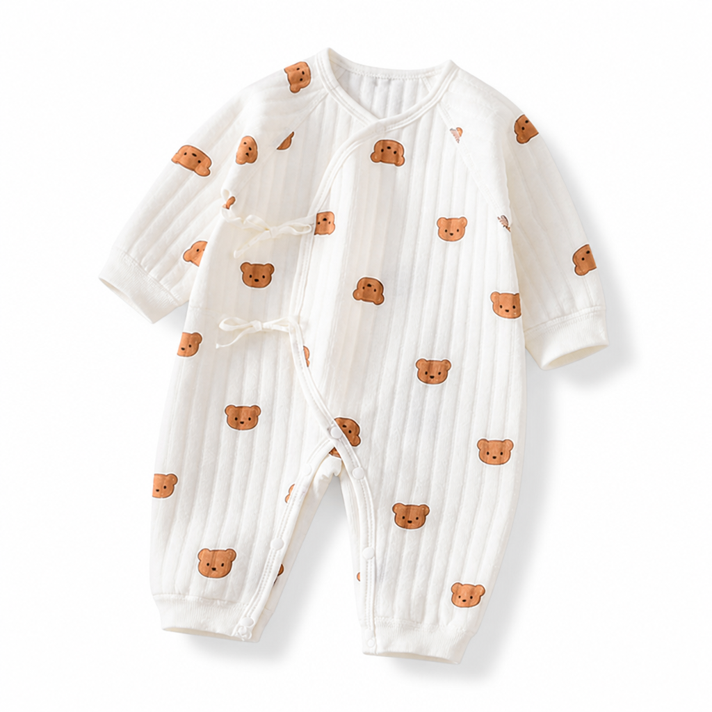 Soft 100% Cotton Press-Stud Baby Romper (Bear Applique)