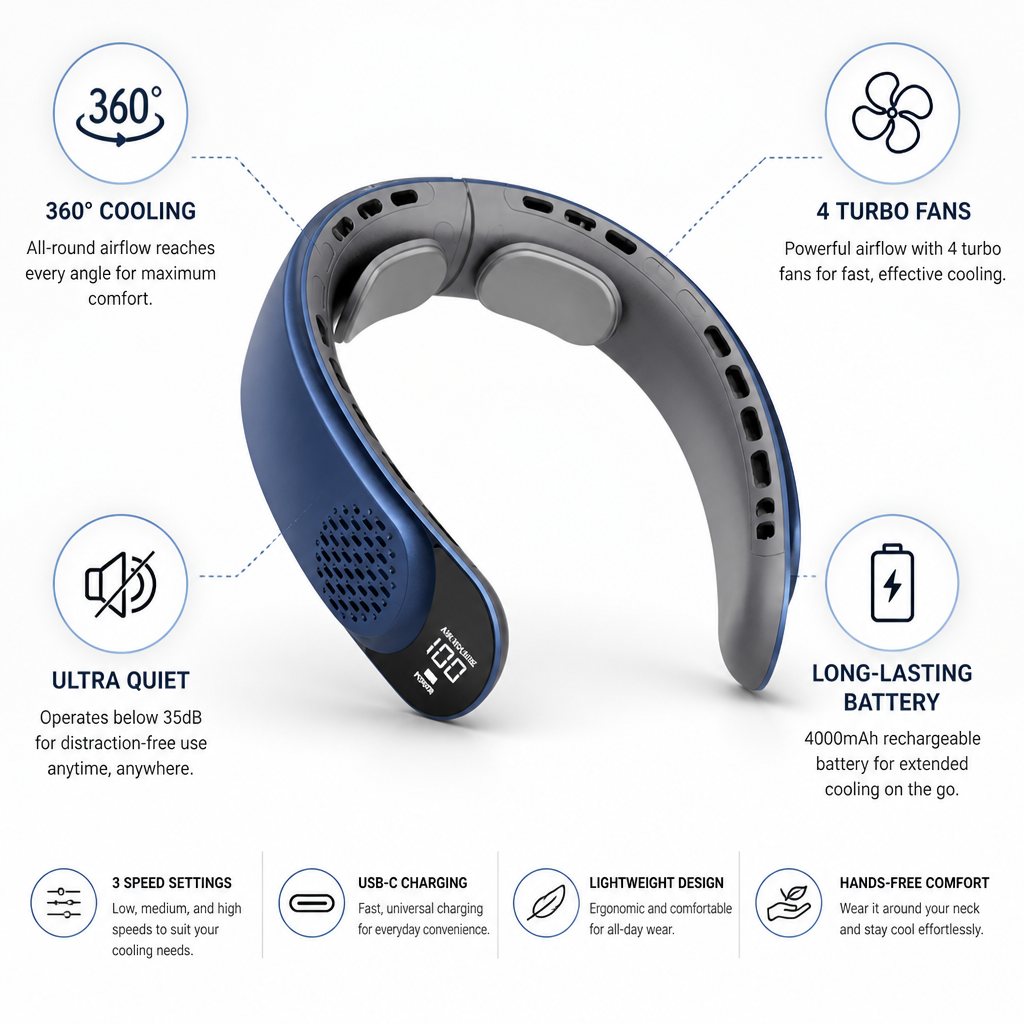 360° Cooling USB-C Rechargeable Neck Fan