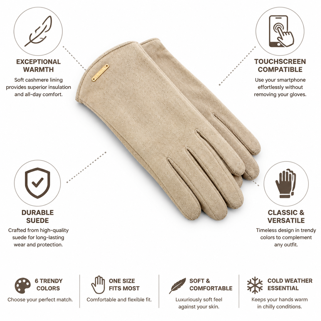 Cashmere-Lined Suede Touchscreen Gloves (One Size)