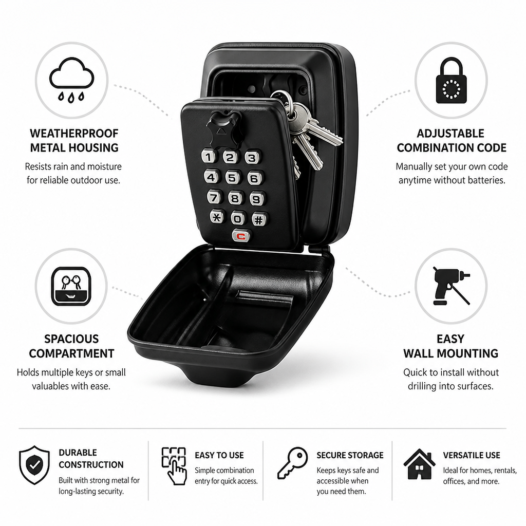 Weatherproof Metal Adjustable Combination Key Safe (Wall-Mount)