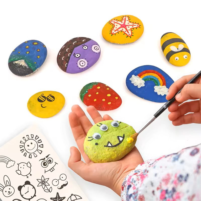 Kids Stone Painting Set with River Stones and Acrylic Paints, Ages 4-12