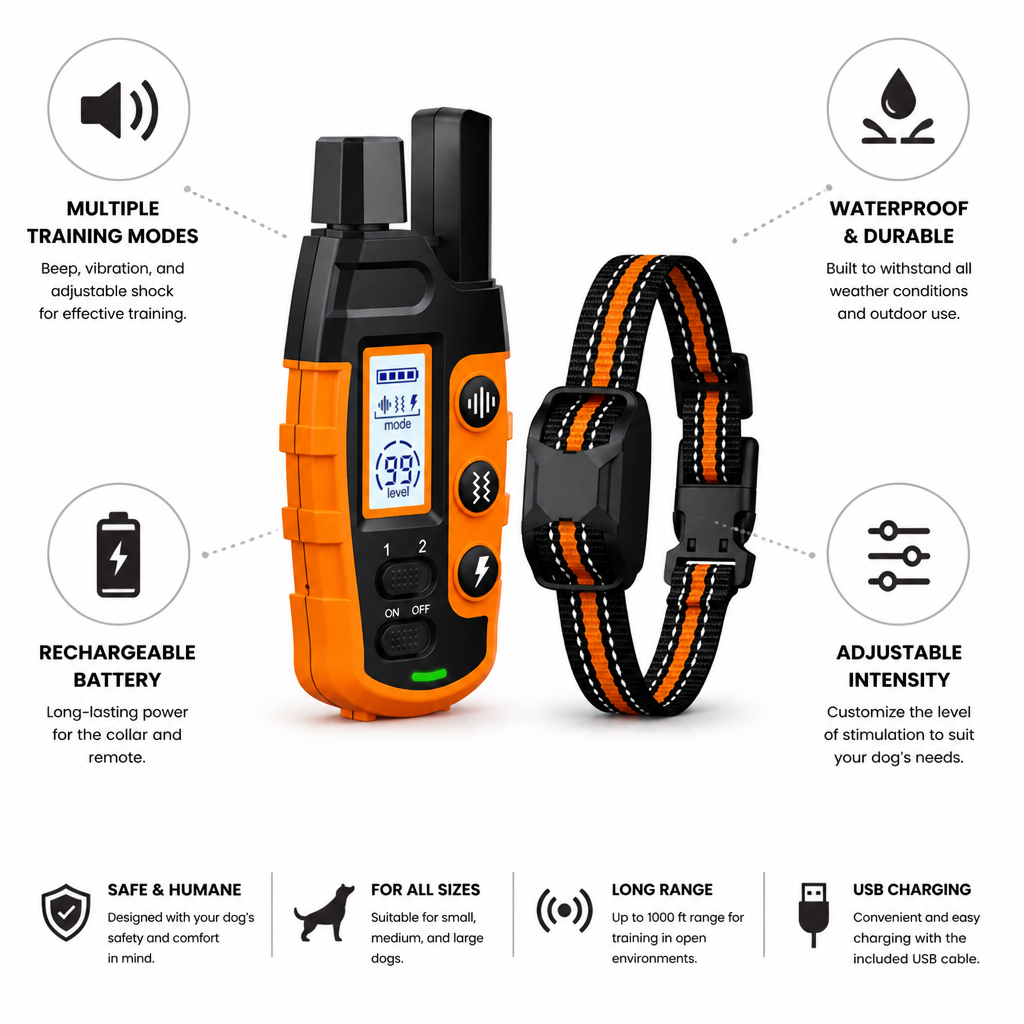 Rechargeable Waterproof 3-Mode Dog Training Collar (Remote Included)