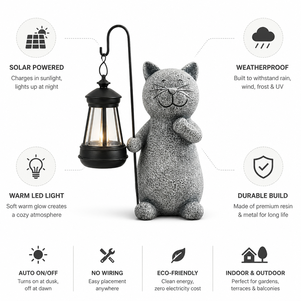 Solar-Powered Weatherproof Cat Figurine Garden Light