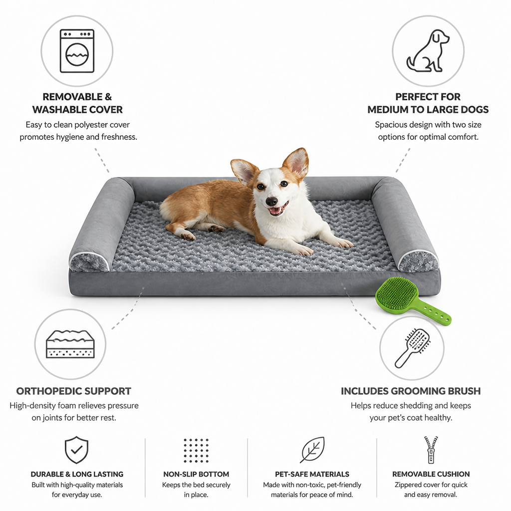 Orthopedic Bolstered Dog Bed (Removable Washable Cover)