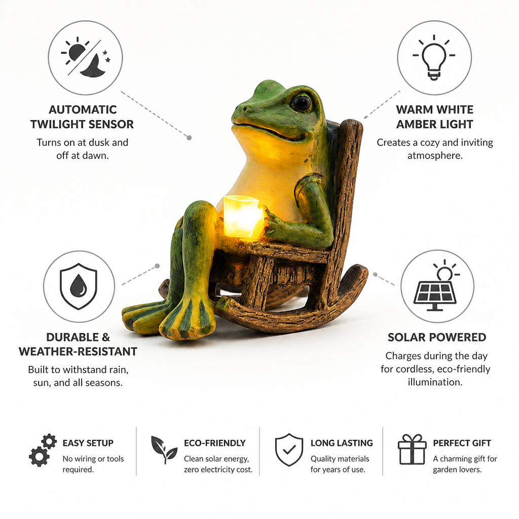 Solar Automatic Warm White Garden Frog Light