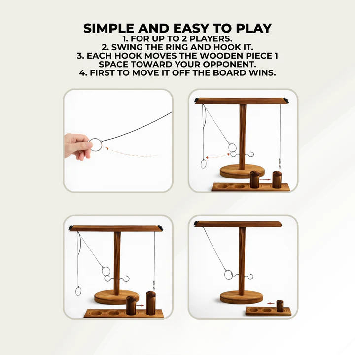 Indoor and Outdoor Ring Toss Game with Hooks – Easy Setup, No Tools Required