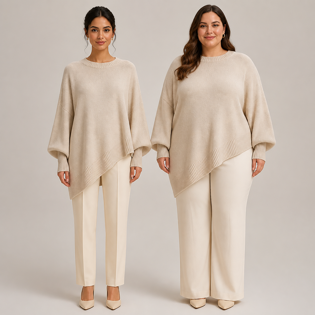 VeluraMist™ – Oversized Wool-Blend Sweater with Asymmetrical Cascade Hem
