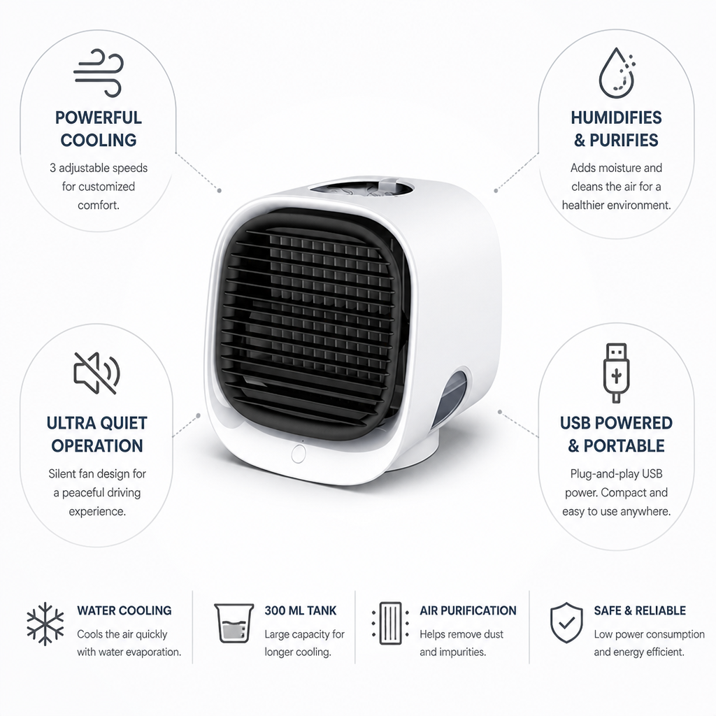 USB-Powered Water-Cooling & Humidifying Car Air Cooler
