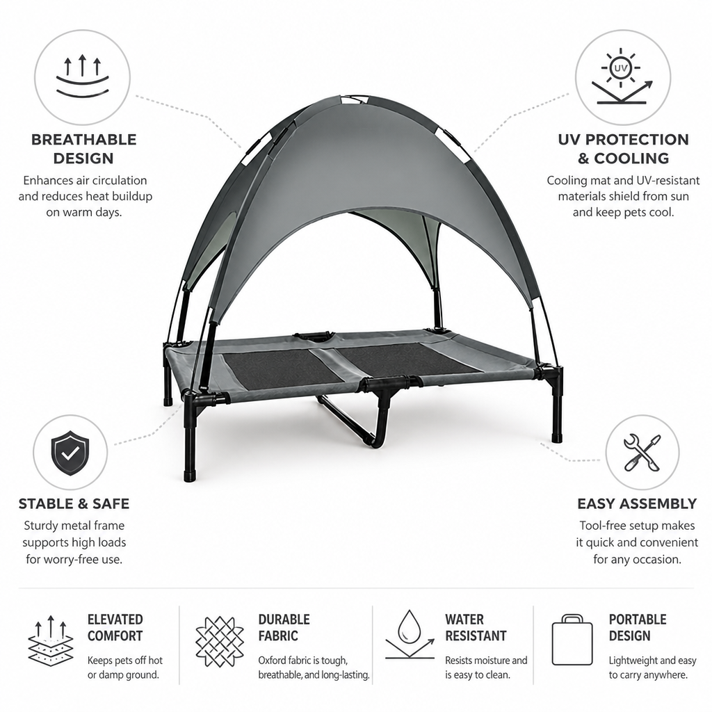 Breathable Elevated Dog Bed (With Cooling Mat & Metal Frame)