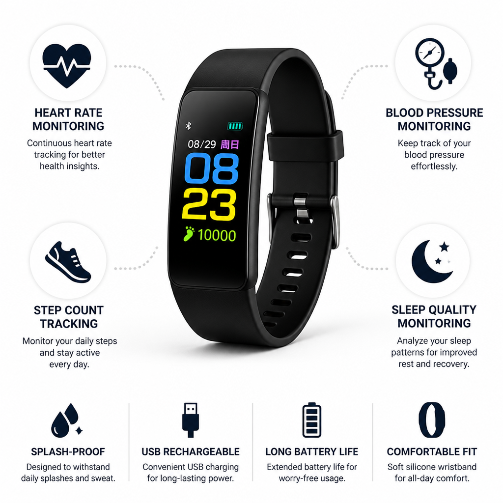 Simple LED Heart & Blood Pressure Senior Smartwatch