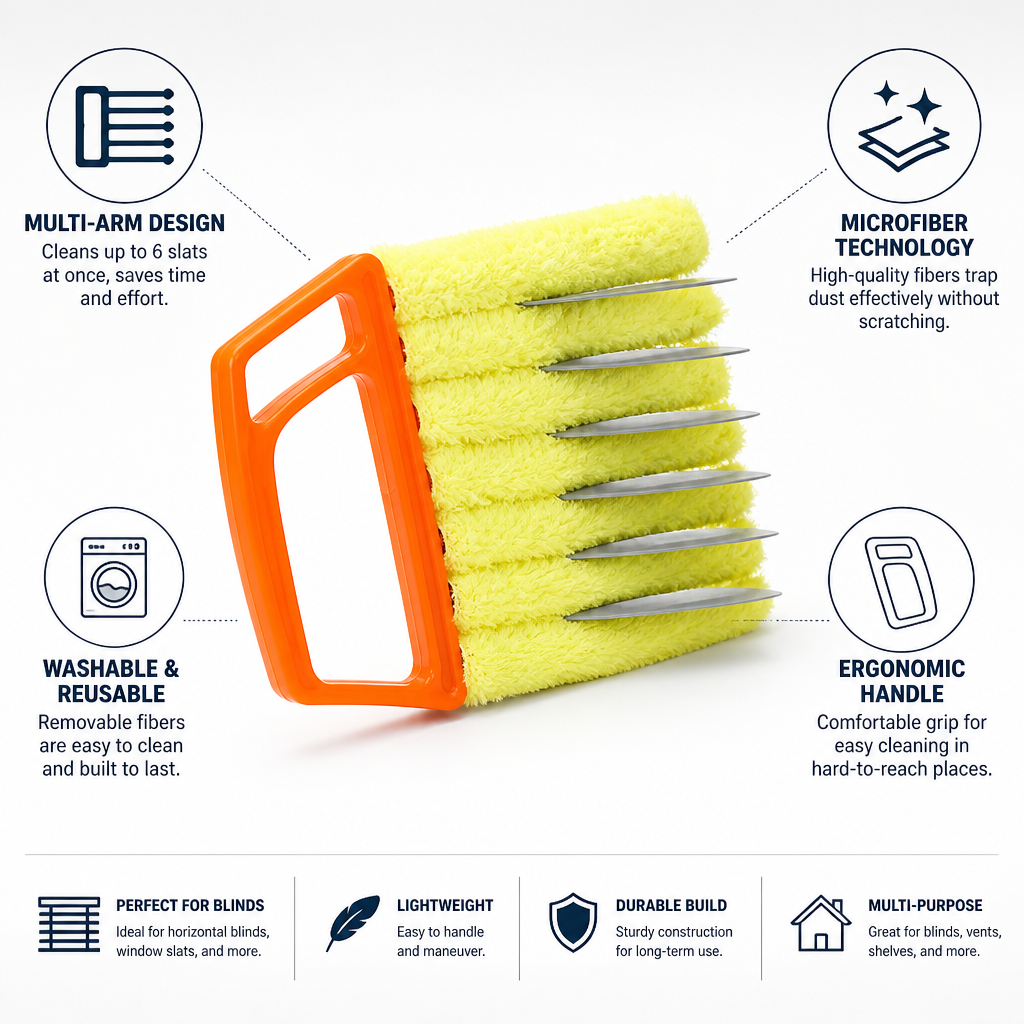Multi-Arm Microfiber Blind Cleaner (Cleans Up To 6 Slats)