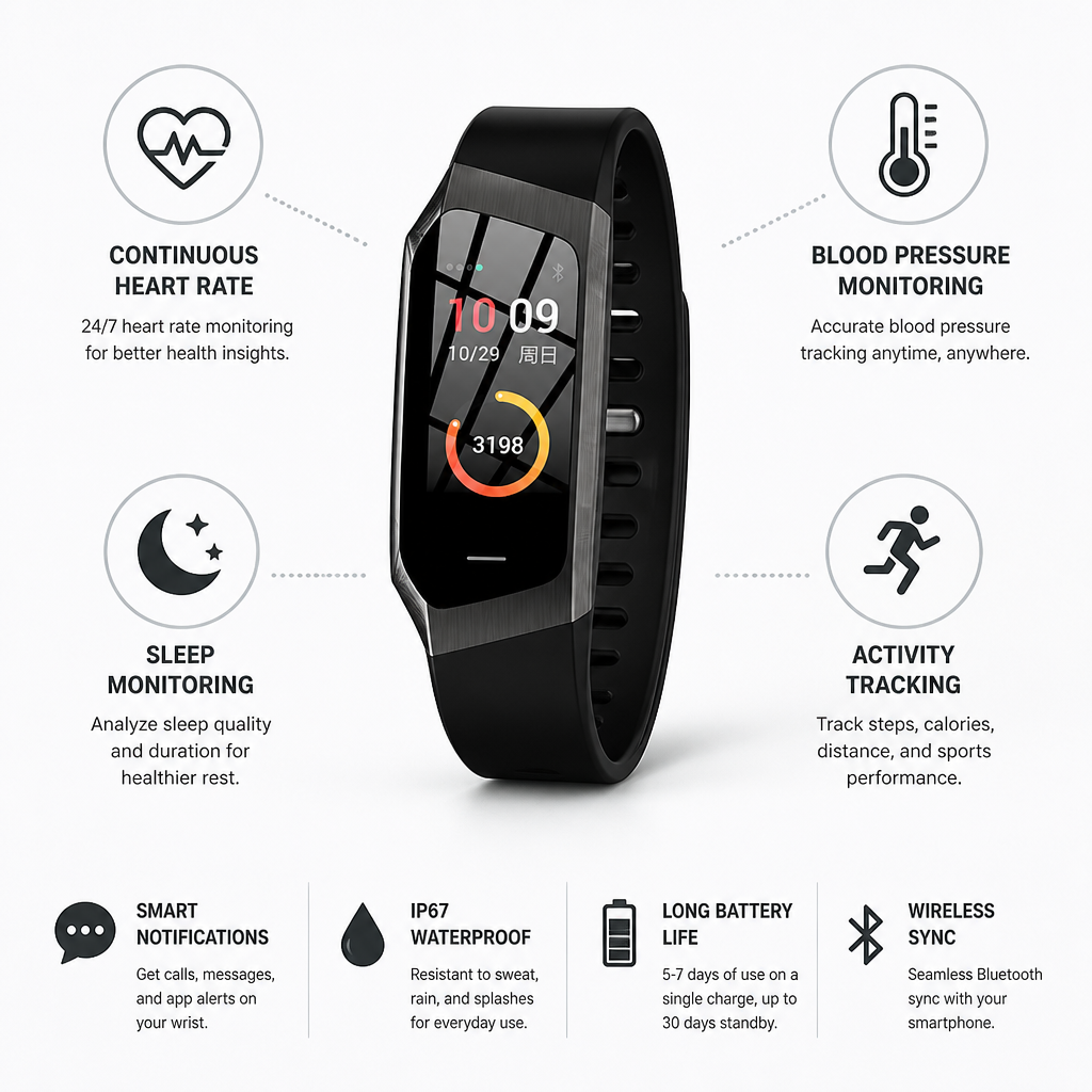 Continuous Blood Pressure & Heart Rate Smartwatch