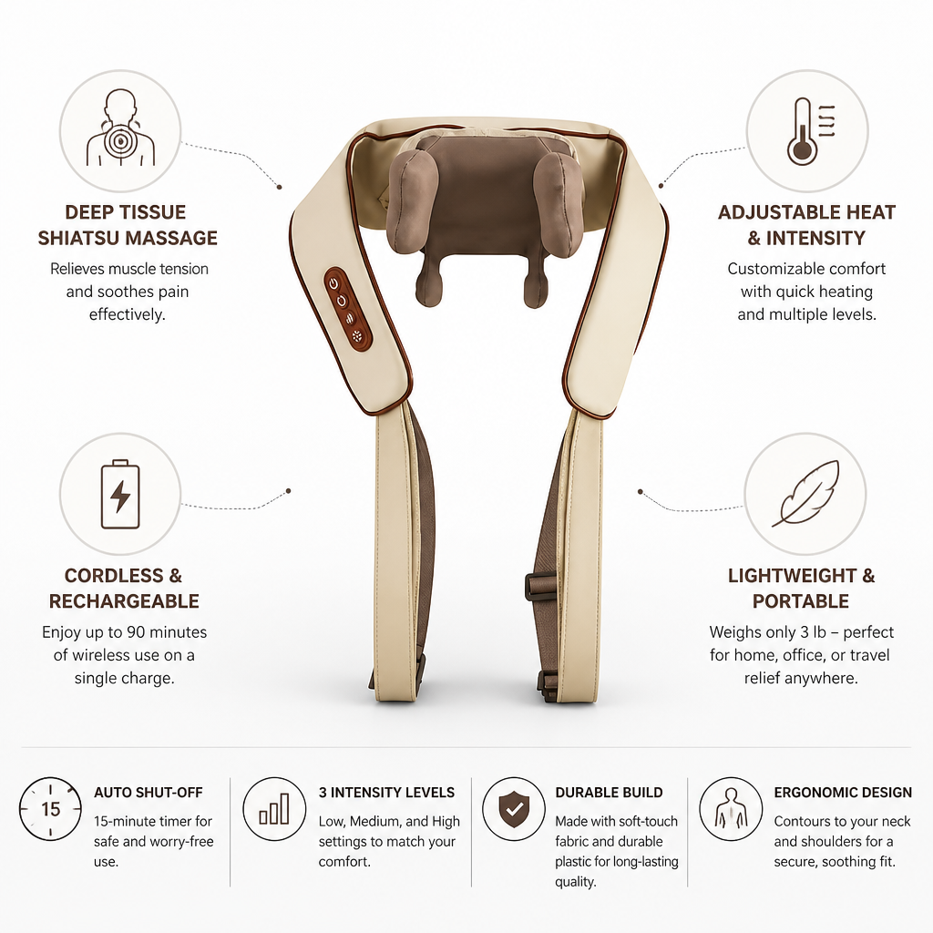 Deep Shiatsu Heated Cordless Neck & Shoulder Massager