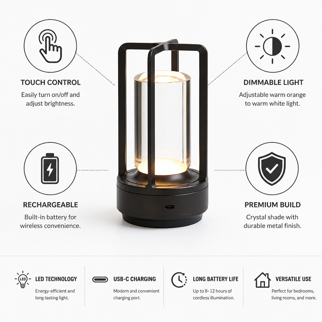 Rechargeable Wireless Touch Dimmable LED Table Lamp
