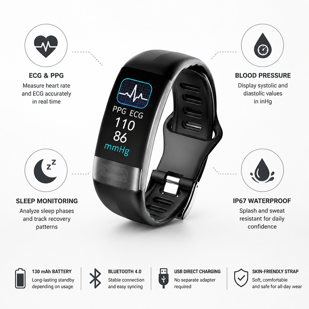 ECG & Blood Pressure Smartwatch (IP67 Water-Resistant)