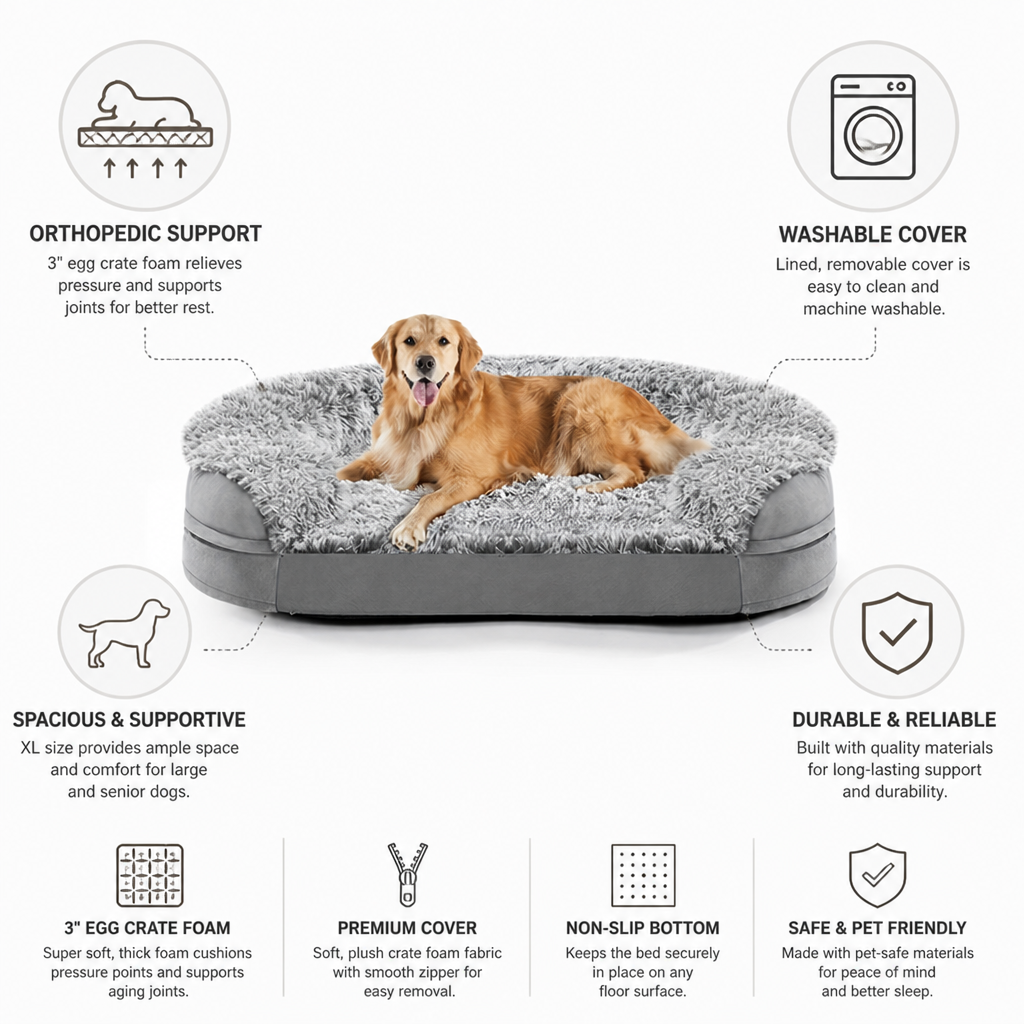Orthopedic Egg-Crate Memory Foam Dog Bed (XL, Washable Cover)