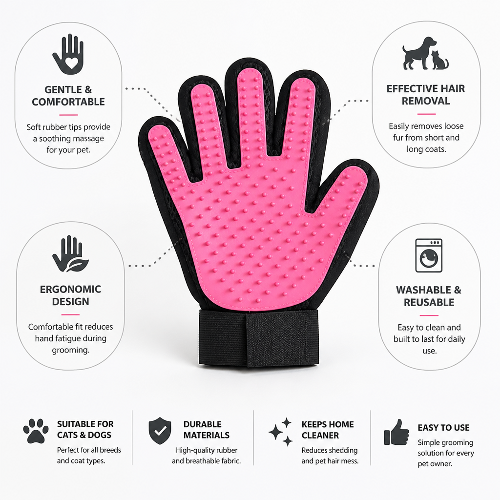 Ergonomic Soft Rubber Pet Grooming Glove
