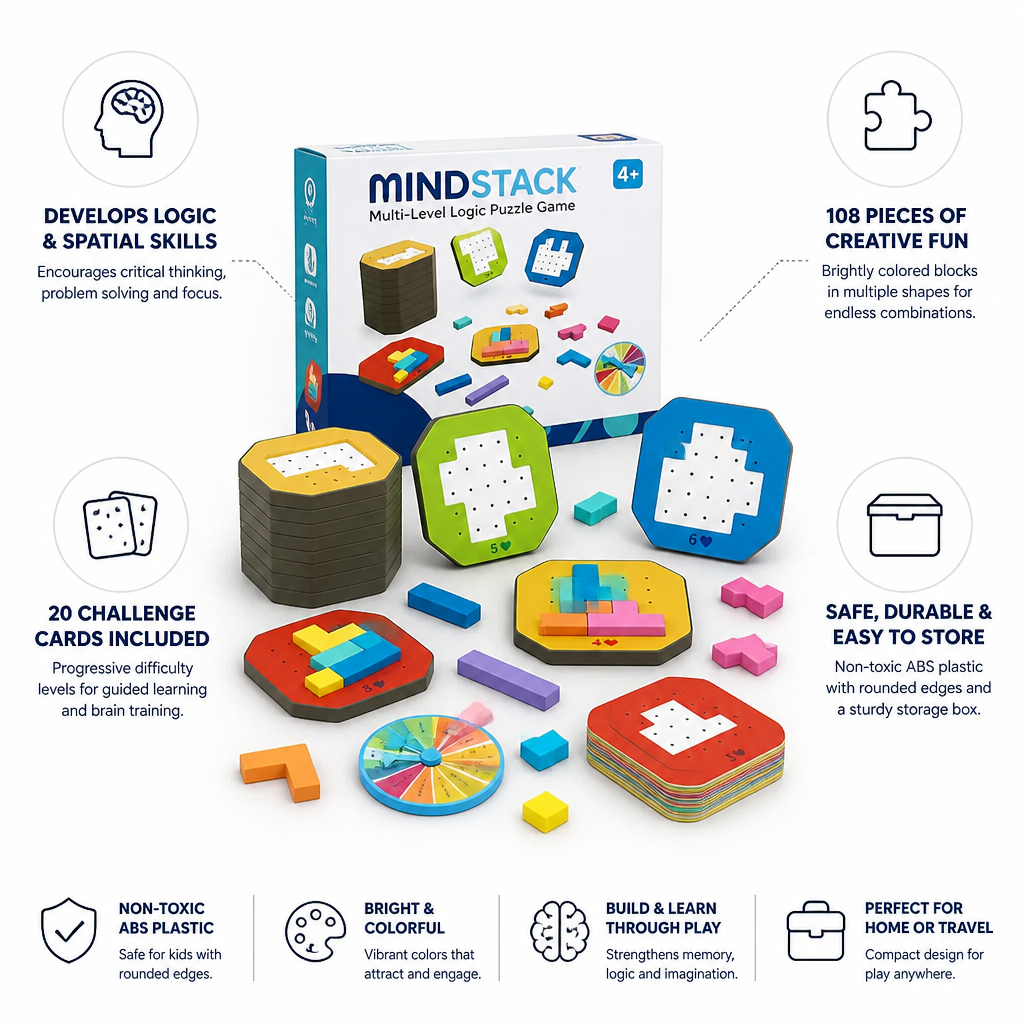 108-Piece Non-Toxic Multi-Level Logic Puzzle Game (20 Task Cards)