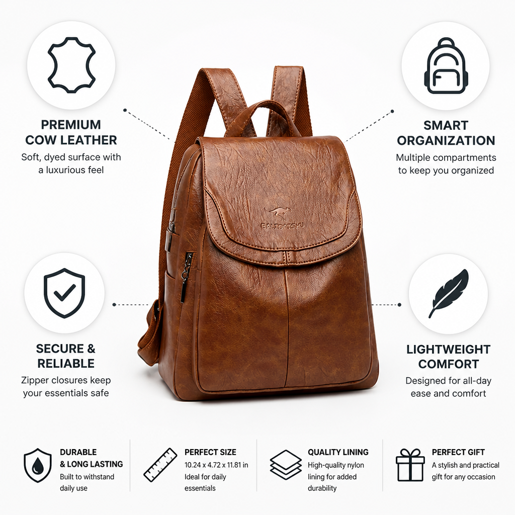 Premium Cow Leather & Smart Organization Backpack