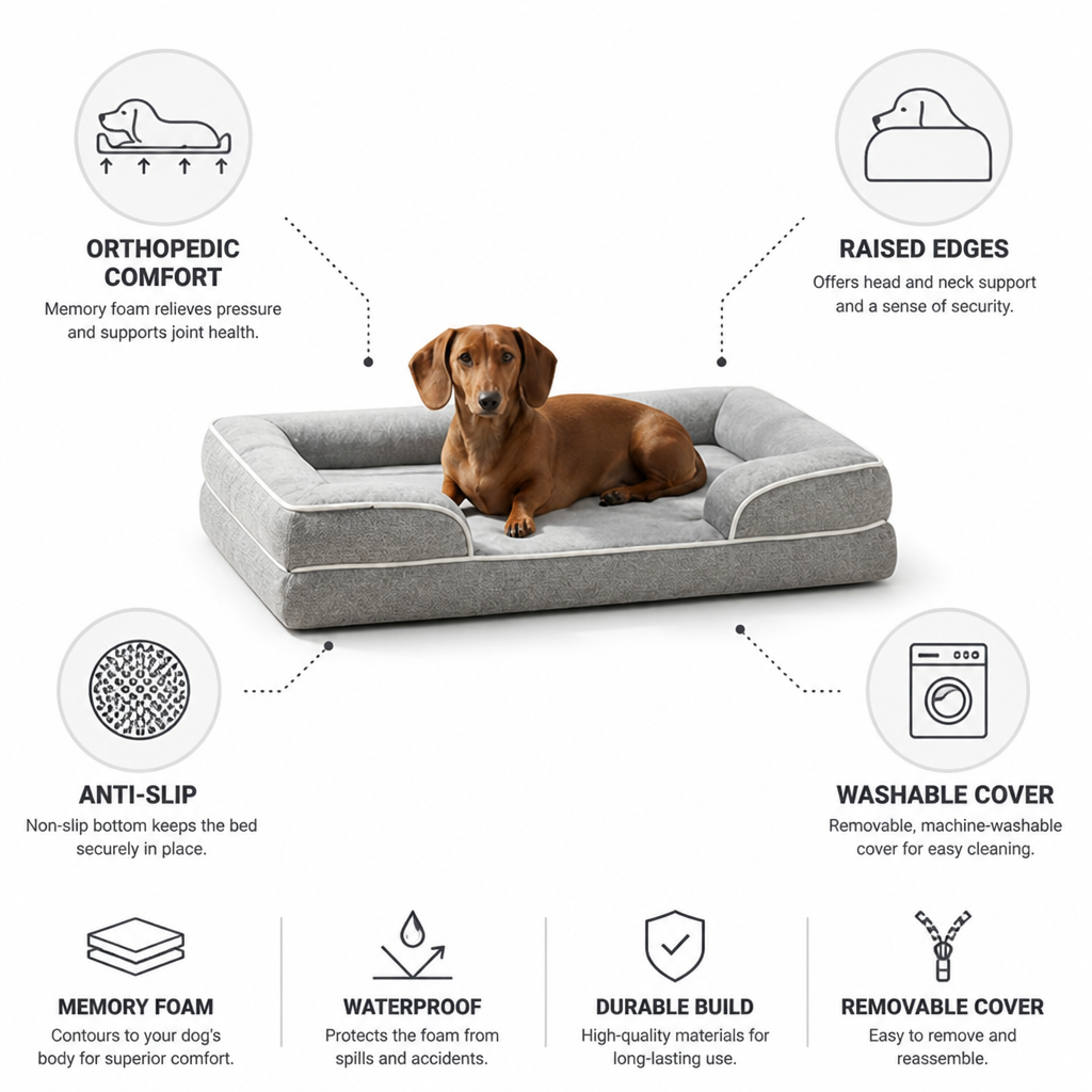 Orthopedic Memory Foam Dog Bed (Non-Slip Washable Cover)