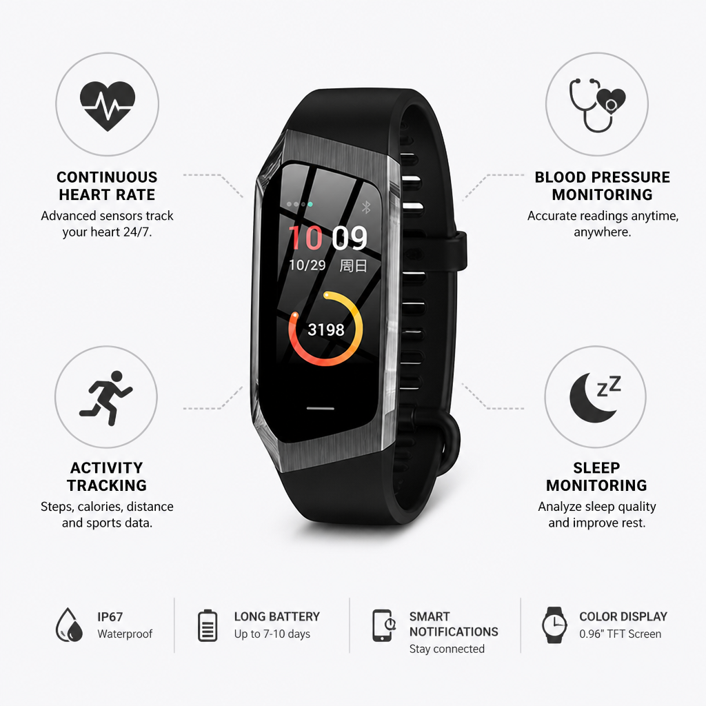 Continuous Heart Rate & Blood Pressure Smart Watch