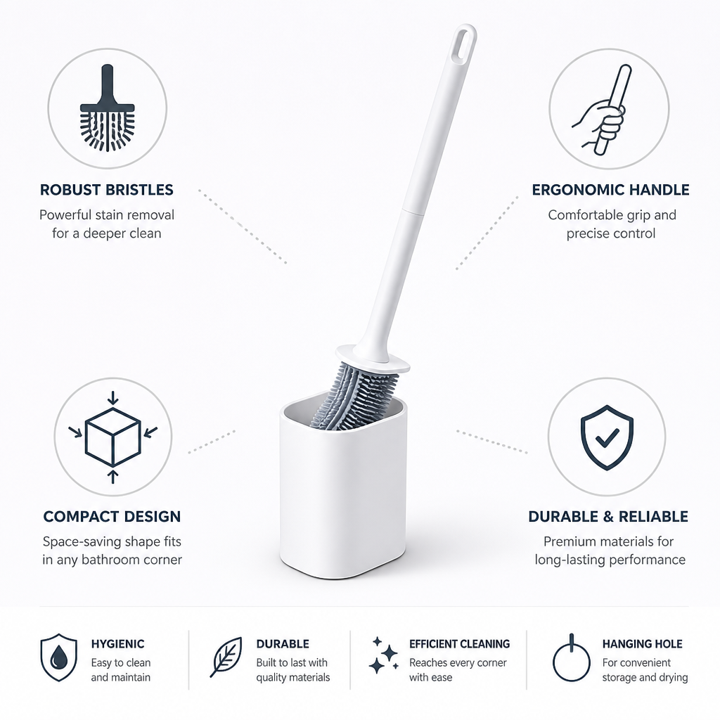 Durable Nylon Bristles & Ergonomic Handle Toilet Brush
