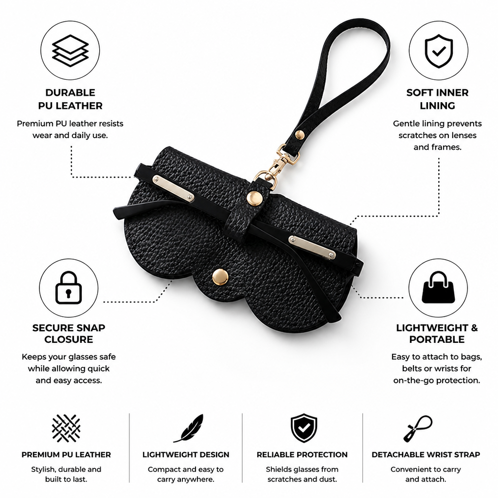 Durable PU Leather Soft-Lined Sunglasses Case (Snap Closure)