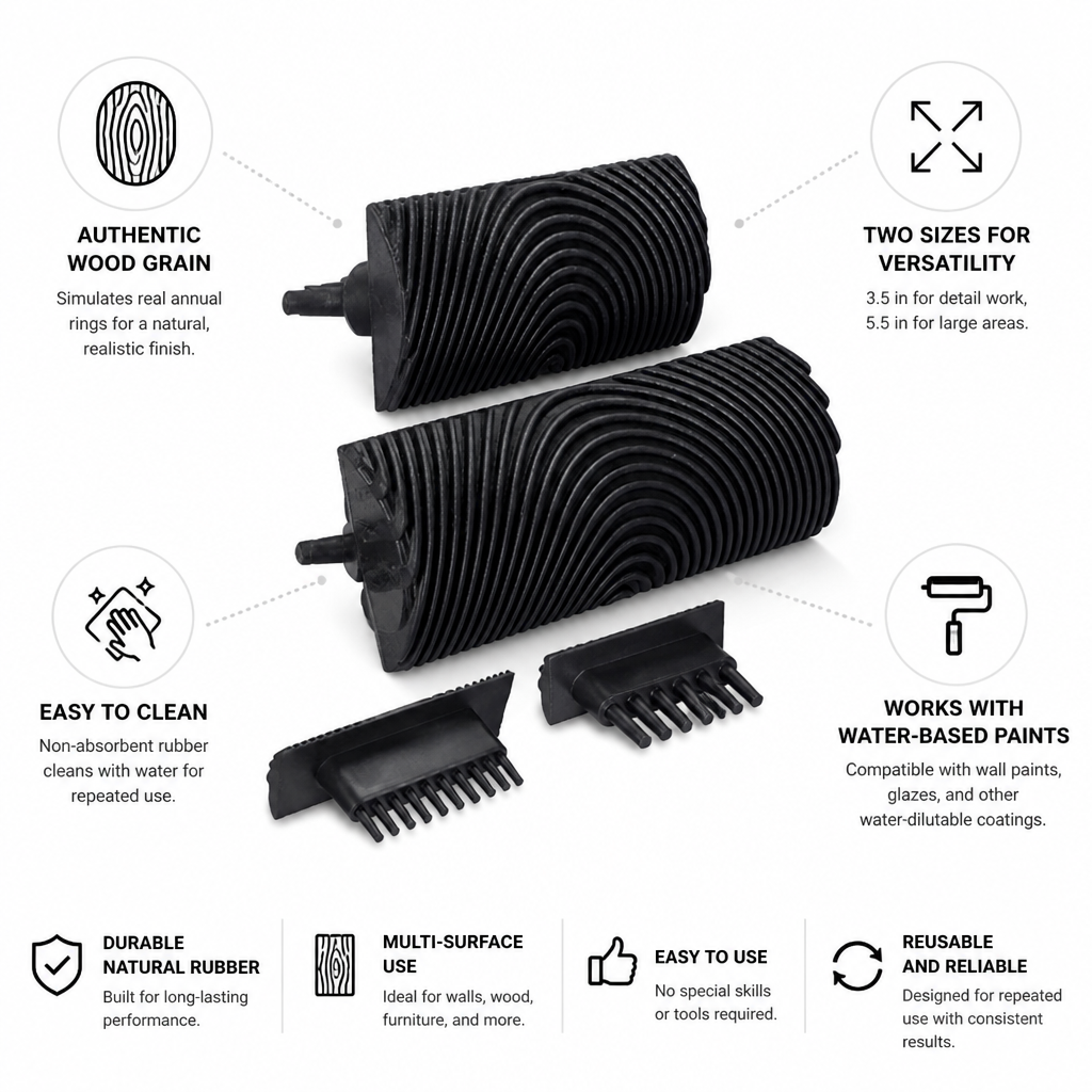 Natural Rubber Wood-Grain Roller Set (2 Rollers)