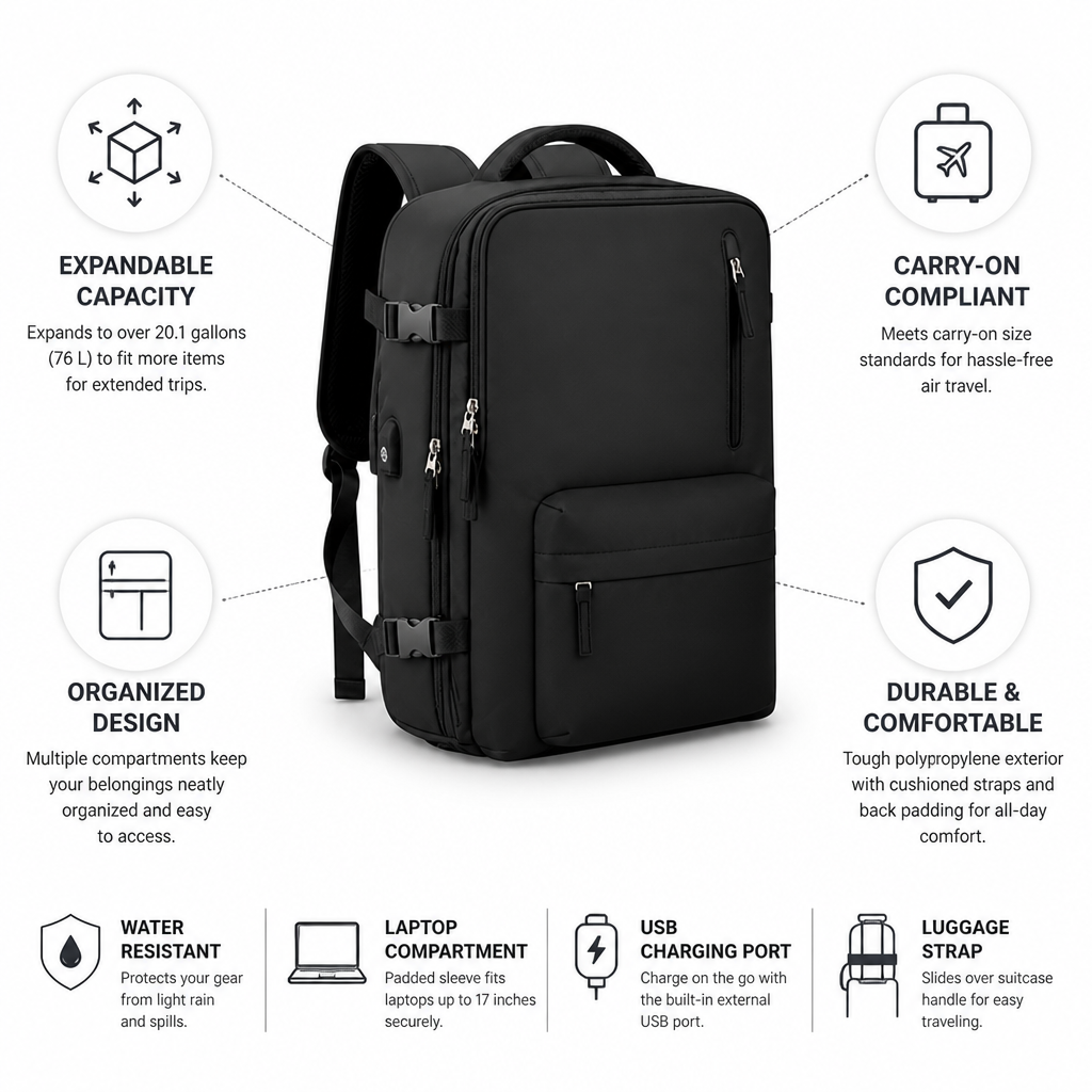 Expandable Carry-On Travel Backpack (Over 76L)