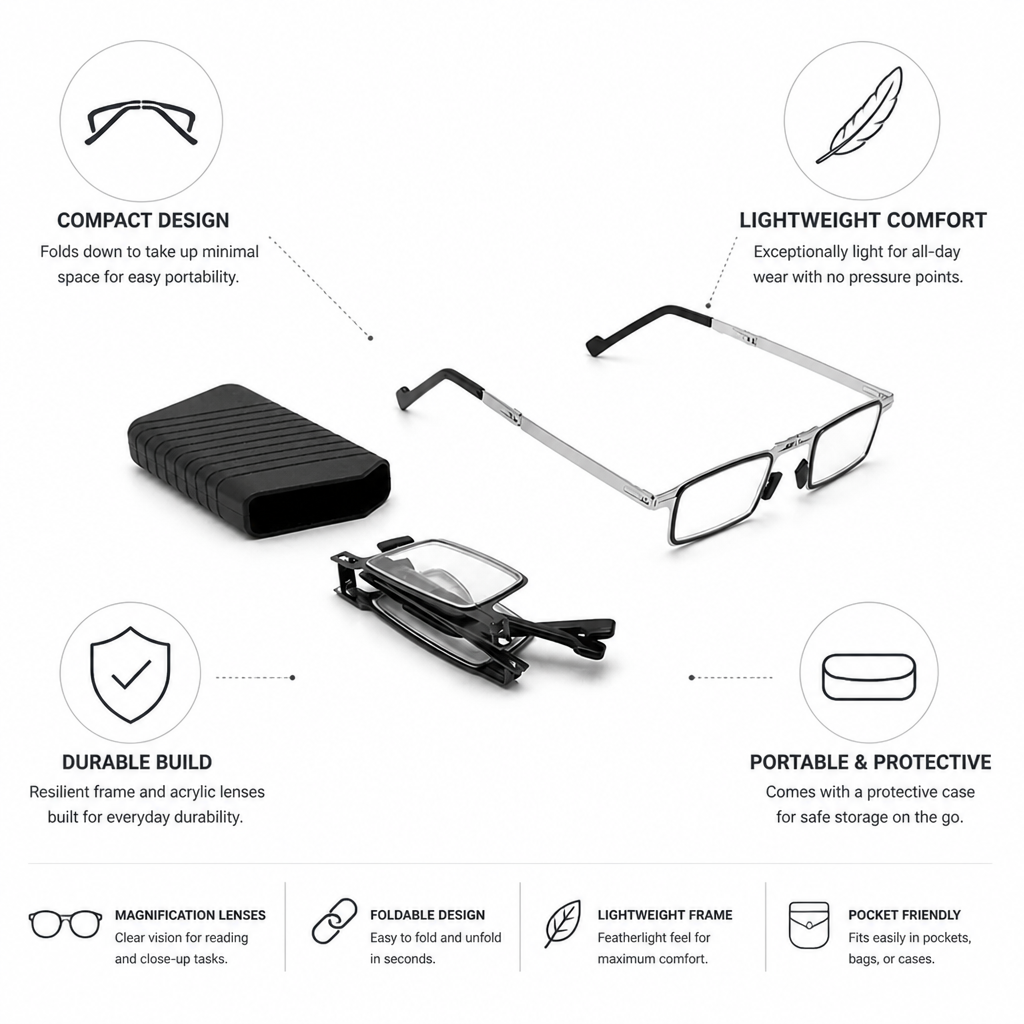 Foldable Lightweight Acrylic Reading Glasses (With Case)