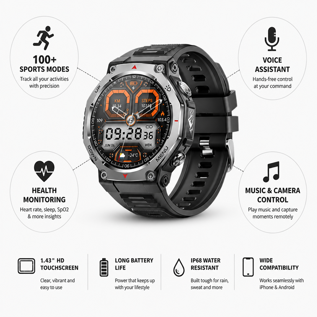 1.43-Inch HD Touchscreen Multi-Sport Smartwatch