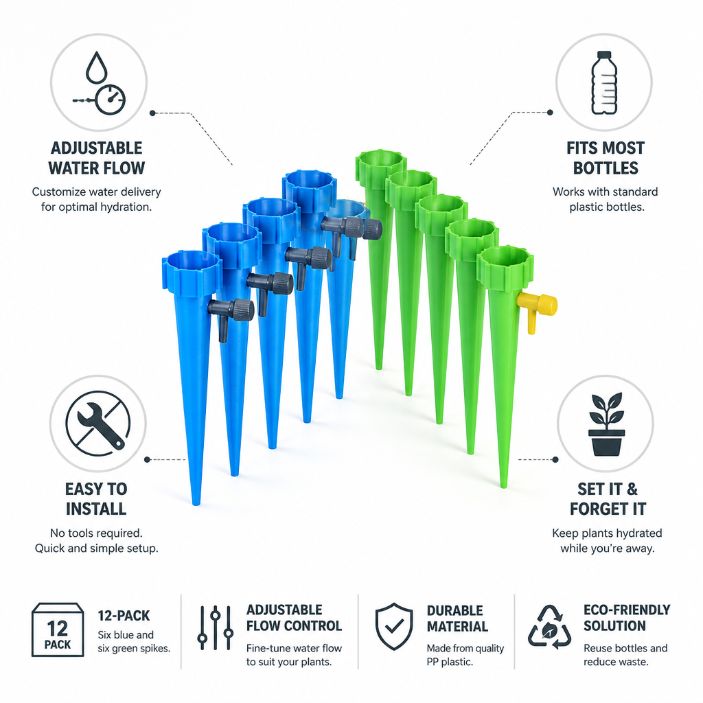 Adjustable Flow Self-Watering Plant Spikes (12-Pack)