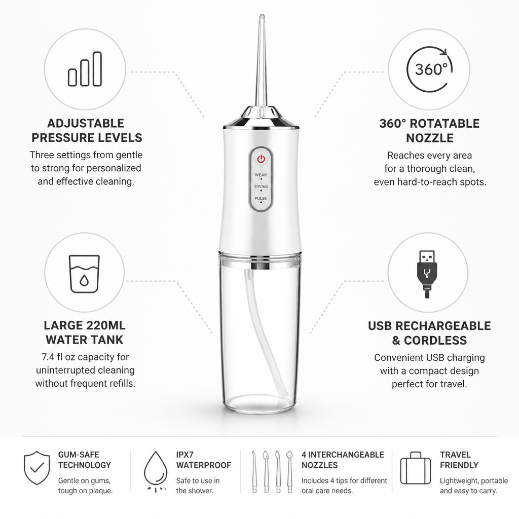 Adjustable Pressure 360° Nozzle Electric Water Flosser