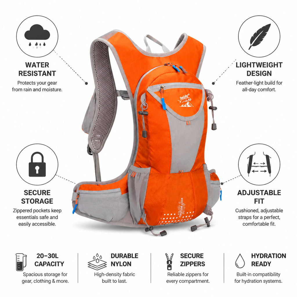 Lightweight Water-Resistant Hydration-Ready Hiking Backpack