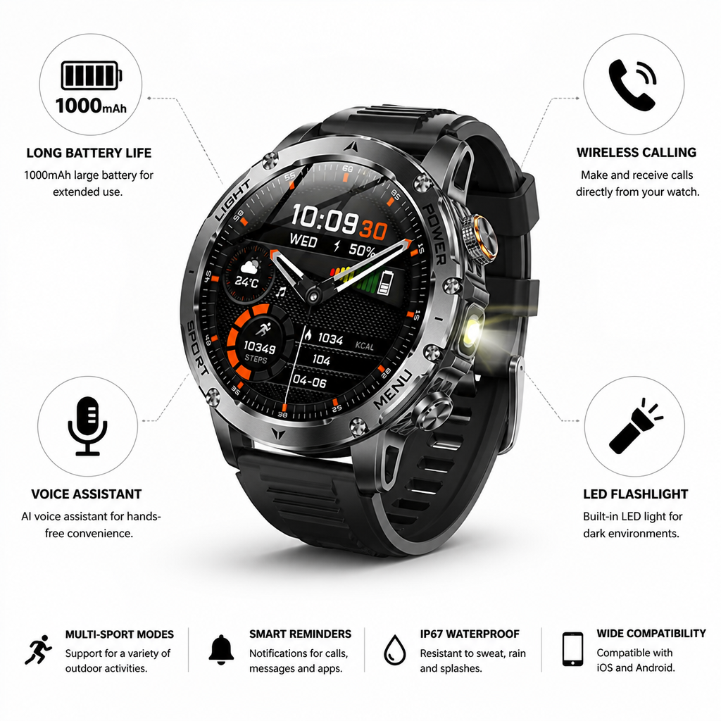 1000mAh Long-Lasting Wireless Calling Smartwatch
