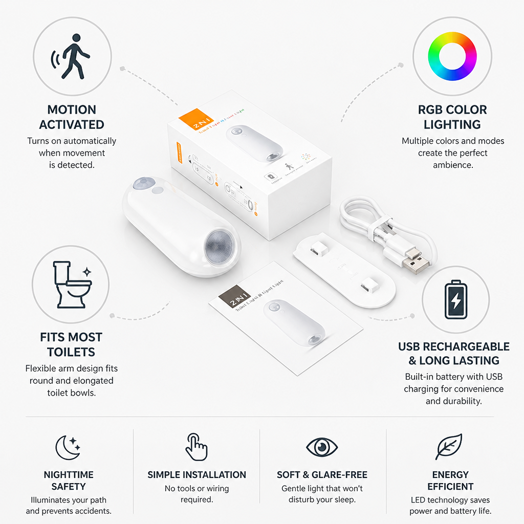 Motion-Activated RGB USB-Rechargeable Toilet Bowl Night Light