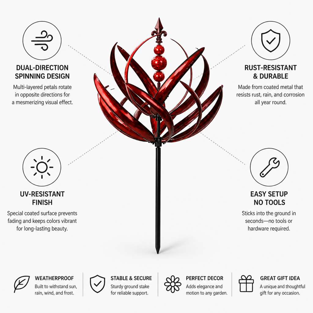 Rust-Resistant Dual-Direction Lotus Wind Spinner